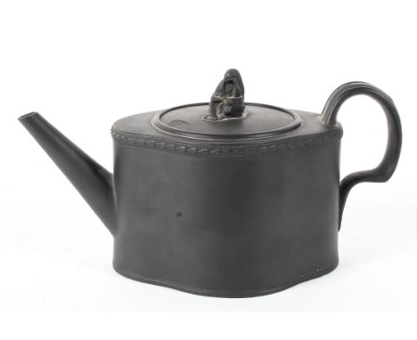 A Neale &amp; Co. black basalt teapot and cover, late 18th century, impressed marks, of shaped oval form, with widow finial a