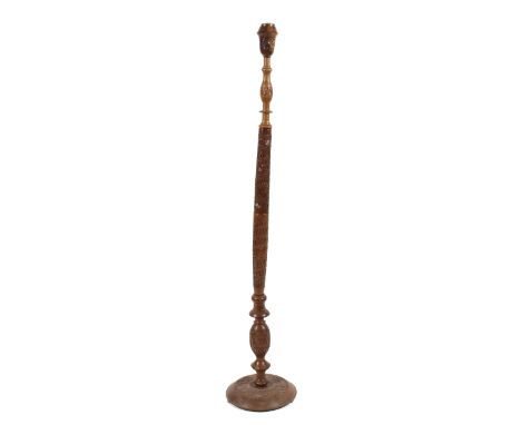 A carved sandlewood standard lamp, the column decorated with carved leaves H158cm