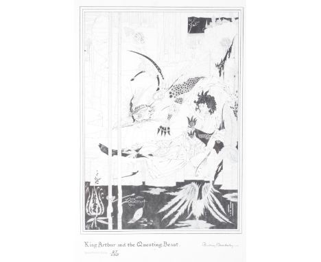 Aubrey Beardsley, limited edition print numbered 27/100, King Arthur and the Questing Beast, framed, 54 cm 43.5 cm 