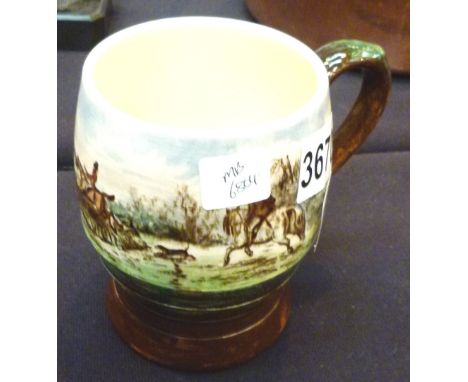 SIGNED MINTON TANKARD. Minton hunting scene tankard, signed B Cheadle