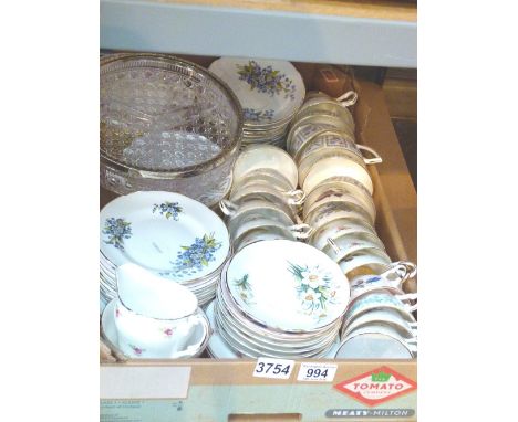 MINTON TEAWARE. Tray of assorted china including five Minton tapestry pattern tea ware and glass hors d'oeuvres tray
