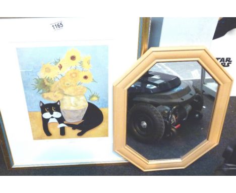 SUE HEMMING CAT PRINT. Limited edition print and a mirror