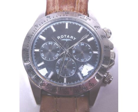 GENTS ROTARY WRISTWATCH. Gents Rotary wristwatch on leather strap, working at lotting