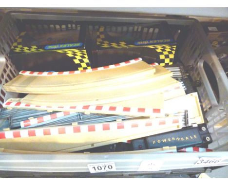 SCALEXTRIC RACING SET. Boxed Scalextric racing cars, VW Beetles Pirelli and Castrol with track and barriers