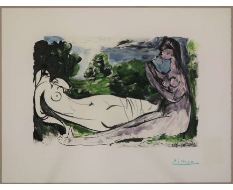 Pablo PICASSO (1881-1973) nach, Lithografie/Pochoir, Femme Nue et Joueuse de Flute, Expl. 125/2000, im Druck signiert, verso 