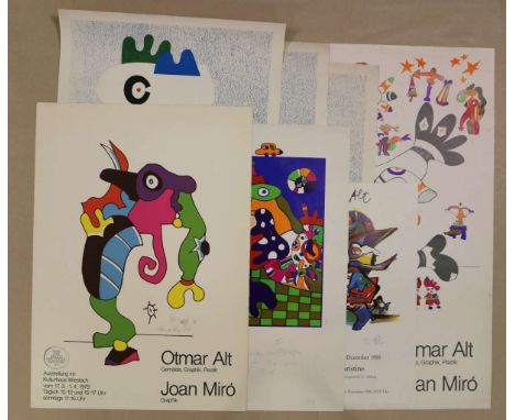 6 Plakate Otmar Alt: 3x Otmar Alt und Joan Miro, Wiesloch 1979, eines sign. Alt, zwei stark beschädigt, Risse; Otmar Alt und 