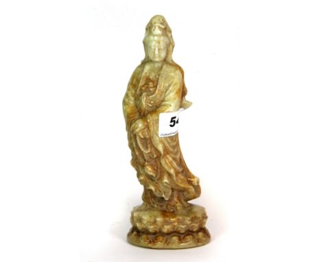 A lovely Chinese carved jade figure of the goddess Guanyin, H. 20cm. Est. £150 - 200.