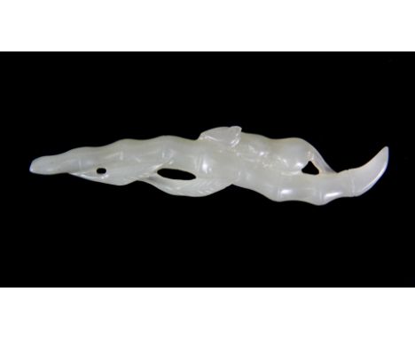 A fine celadon jade amulet of a mouse on a stem of bamboo, probably 19th century. L. 9.5cm. Est. £100 - 150
