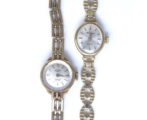 2 lady's Vintage 9ct gold wristwatches, comprising Rotary and H Samuel, on 9ct straps, 24.6g gross, (2)

Rotary in working or