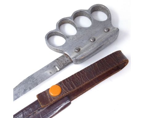 A First War Period trench knife, by S Hibbert &amp; Son of Sheffield, aluminium knuckleduster grip with slim Bowie blade and 