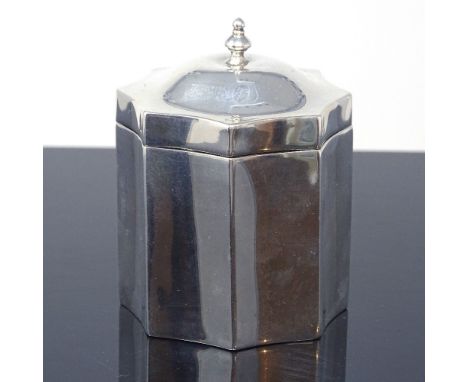 An Edwardian silver tea caddy, shaped octagonal form with gilt interior, by Mappin &amp; Webb, hallmarks Birmingham 1908, hei