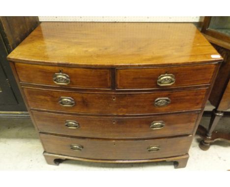 A 19th Century mahogany bow fronted chest of two short over three long graduated drawers to bracket feet