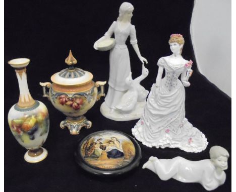 A collection of various china wares to include a Hadley's faience Worcester pot pourri vase and cover, a similar vase, Royal 