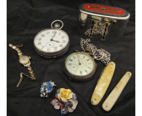 A ladies Rotary wristwatch with 9 carat gold love heart motif link bracelet, together with a silver cased pocket watch "The C