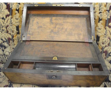 A Victorian mahogany and brass inlaid writing slope, together with a box containing two Victorian opalescent and enamel decor