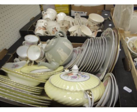 Six boxes of assorted vintage and other assorted china wares to include Royal Doulton, Wilton dinner and tea wares, etc