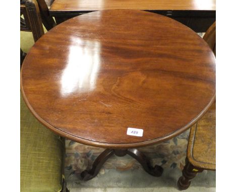 A Victorian mahogany pedestal occasional table on tripod base and a Victorian mahogany panel seated hall chair