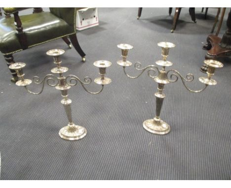 A pair of Old Sheffield Plate three light candelabra  