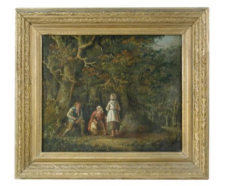 Thomas Hand (British, 1771-1804) - Figures in a Woodland Landscape, oil on canvas, 29 x 35 cm  The thinner passages of paint 