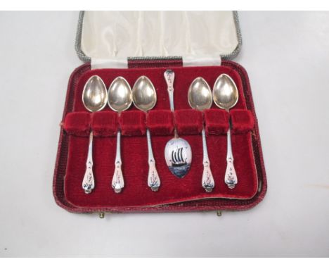 A set of six Norwegian silver and polychrome enamel coffee spoons, sonsor's mark of George Stockwell, import marked for Londo