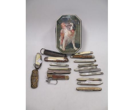 A set of eight mother of pearl and silver bladed knives, together with a silver knife and eight others  