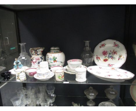 A Chinese vase and a collection of floral ceramic, glass decanters and other ceramics  
