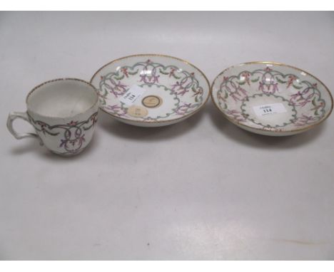 An 18th century Bristol porcelain coffee cup and two saucers  