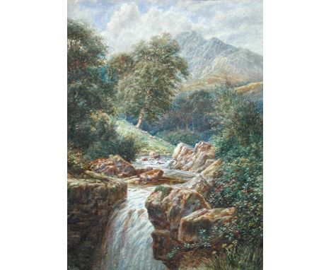 Attributed to John W Keppie (Scottish, 1862-1945) - Waterfall in the Highlands, signed lower left "J W Keppie", watercolour, 