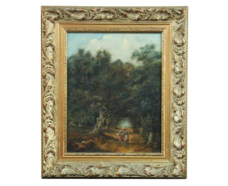 Robert Burrows (British, 1819-1883) - Milkmaids on a woodland track; and Fallow deer in woodland, both signed lower right "R 
