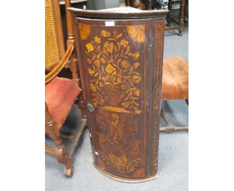 A small 19th century Dutch marquetry bow front corner cupboard, 97 x 45cm  