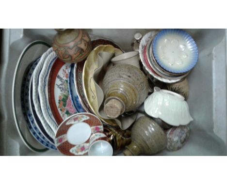 A box of various china to include decorative plates; Studio pottery items etc.