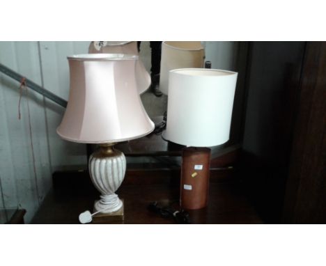 A leather effect table lamp and shade and on other table lamp