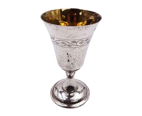 Modern limited edition silver goblet, a replica of the original silver chalice of Lincoln Cathedral, with hand planished deco