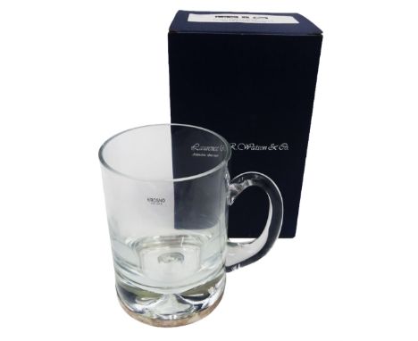 Modern silver mounted crystal tankard, with plain crystal body and C handle, the base with encased in a silver band, hallmark