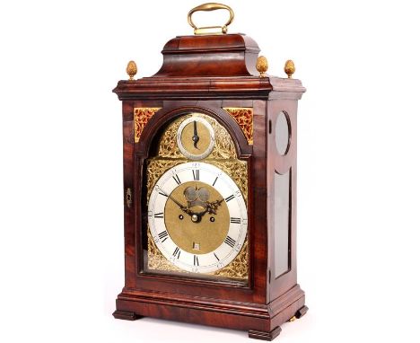 JAMES GREEN LONDON&nbsp;A good early George III figured Mahogany bell-top VERGE BRACKET CLOCK with glazed side panels, gilt b