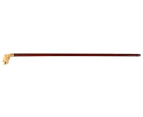 A late 19th Century finely carved ivory tiger's head ROSEWOOD WALKING STICK, with amber glass eyes 89cm overall