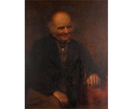 After JERRY BARRETT, 1860. OIL ON CANVAS, portrait of Myles Birket Foster - copied by Ambrose Dudley. Original moulded glazed