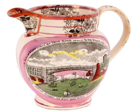 A SCOTT &amp; SONS, SOUTHWICK POTTERY SUNDERLAND LUSTRE WELCOME HOME JUG CIRCA 1829-38decorated with a finely coloured and pr