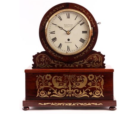 LOUIS LYON, GRAVESEND LANE, LONDON&nbsp;An ornate late Regency Rosewood and Brass inlaid drumhead&nbsp;MANTEL/BRACKET CLOCK&n