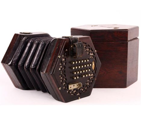 C. WHEATSTONE, INVENTOR, 20 CONDUIT ST. REGENT ST. LONDONA mid 19th Century hexagonal Rosewood cased 56 nickel button CONCERT