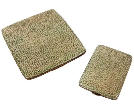 An unusual front and reversed&nbsp;covered late 19th Century Shagreen &nbsp;Silvered Brass CIGARETTE CASE and matching VESTA 