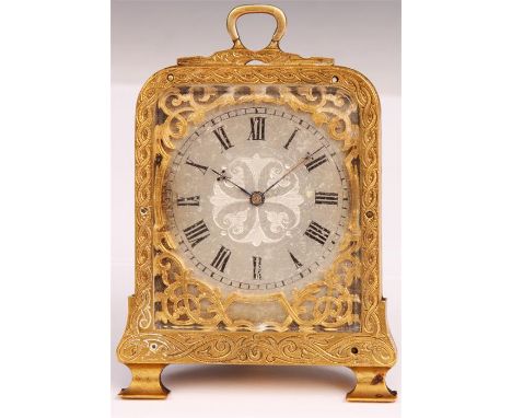 A fine late 19th Century small gilt brass STRUT CLOCK, in the manner of Thomas Cole the finely engraved case with filigree ma