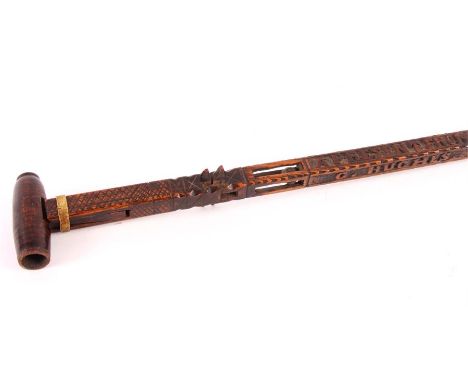 An unusual 19th Century carved Welsh FOLK ART PRESENTATION PIPE STICK inscribed&nbsp;A PRESENT FROM G. HUGHES. COACHMAN PLASS