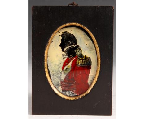 An early 19th Century reverse painted oval half length PORTRAIT of GEORGE IV PRINCE OF WALES&nbsp;9cm by 6.5cm - ebonised fra