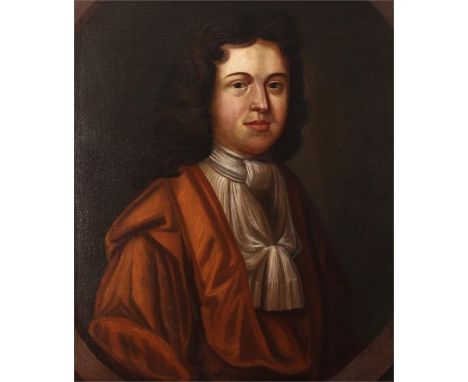 18th Century OIL ON CANVASHalf length portrait of a Gentleman wearing a white cravat and a brown cloak68cm by 57cmmoulded gil