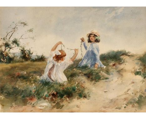 TOM PATTERSON &ndash; WATERCOLOURChildren playing on the sand dunes 24cm by 30cm &ndash; signed, mounted gilt moulded frame &