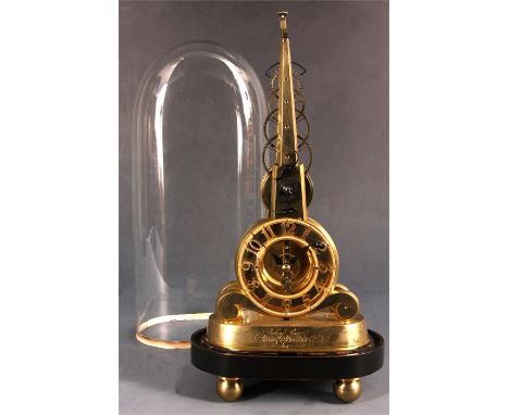 JOHN PACE, BURY ST. EDMUNDS No. 257An unusual mid 19th Century eight day BRASS SKELETON CLOCK the spire topped solid rounded 