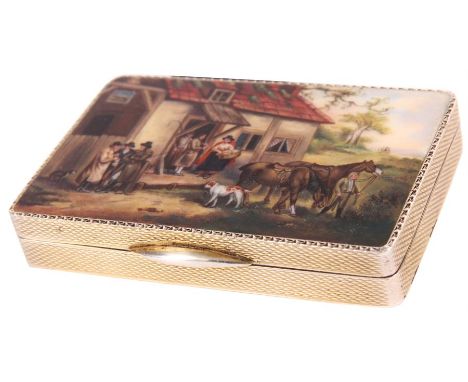 A fine George V .925 hallmarked Silver Gilt and Enamelled POWDER COMPACT with overall engine turned decoration and bright cut
