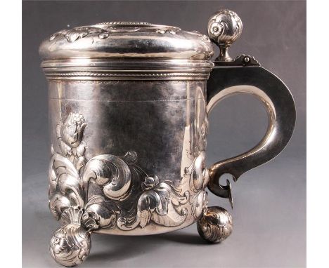 An&nbsp;impressive 19th Century Swedish Silver TANKARD of large&nbsp;size&nbsp;with embossed ball finial to the hinged lid de