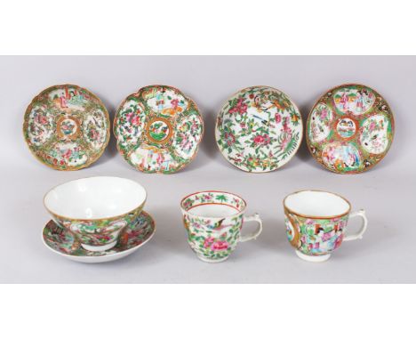TWO VARIOUS CANTON CUPS AND SAUCERS, three saucers and a bowl (8).